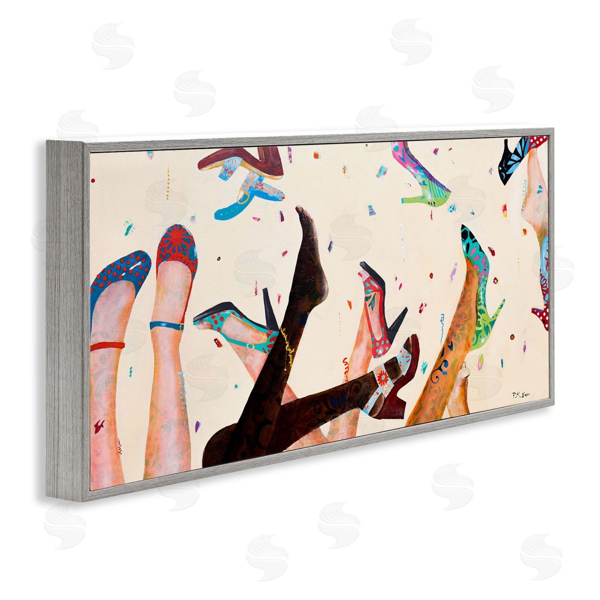 Pamela K. Beer Feet Throwing Heels Female Fashion Fun Gray Framed Giclee Wall Art