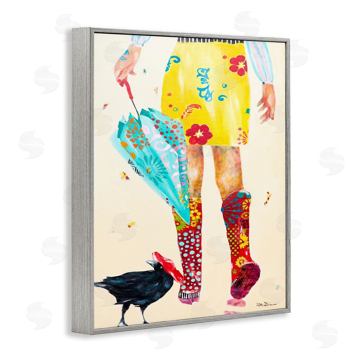 Pamela K. Beer Walking In Rainboots Cheerful Vibrant Pattern Gray Framed Giclee Wall Art