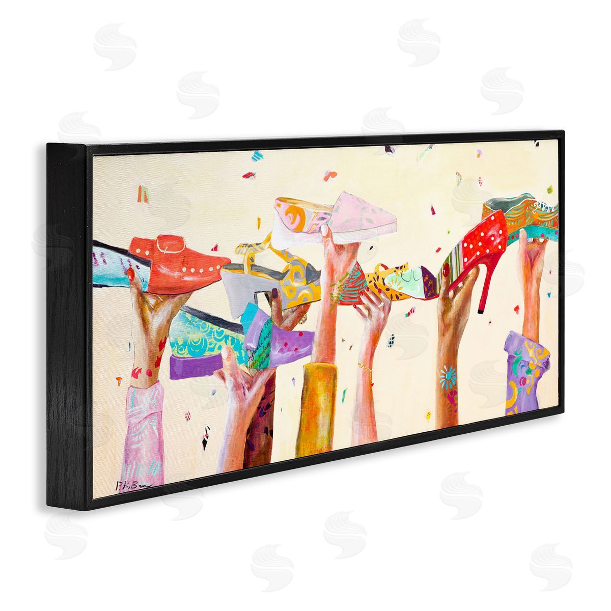 Pamela K. Beer Hands Holding Shoes Cheerful Bright Patterns Black Framed Giclee Wall Art