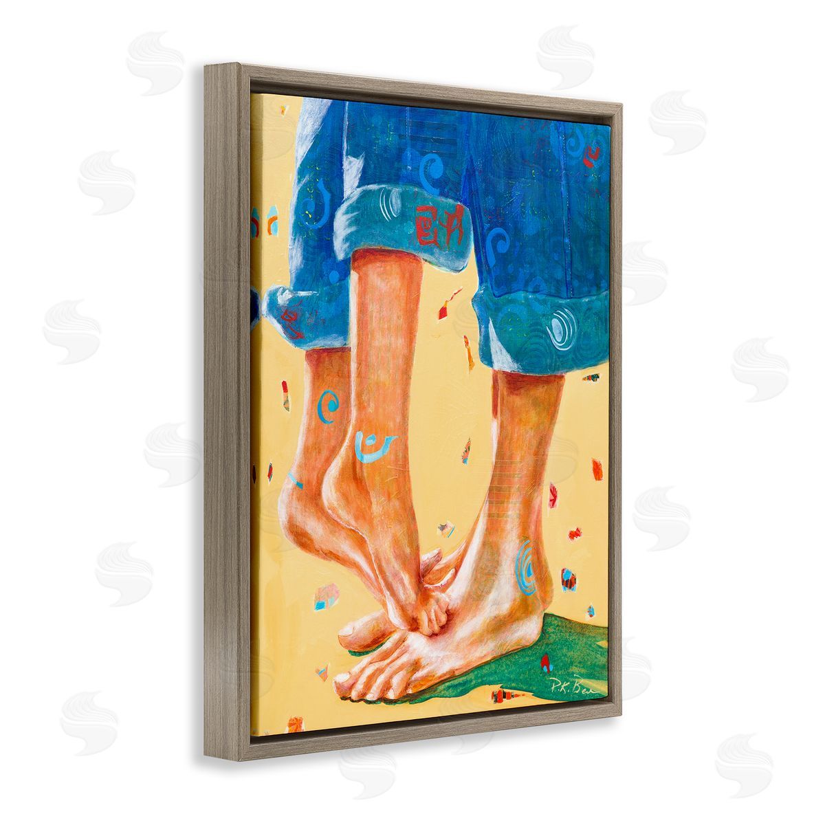 Pamela K. Beer Standing On Tiptoes Dancing in Cuffed Jeans Brown Floater Frame Canvas Art