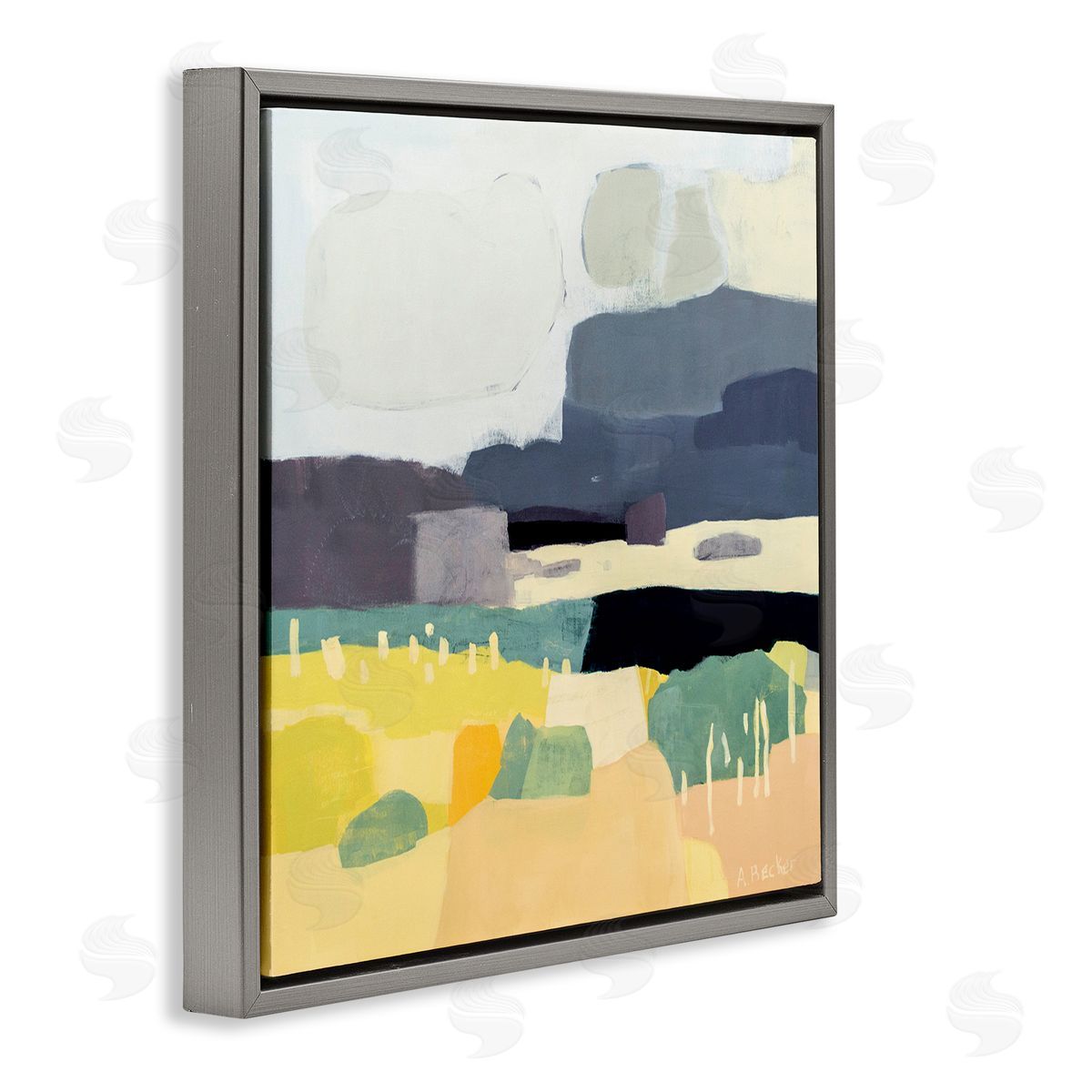 Anne Becker Dessert Afternoon Landscape Expressive Abstract Canyon Gray Floater Frame Canvas Art