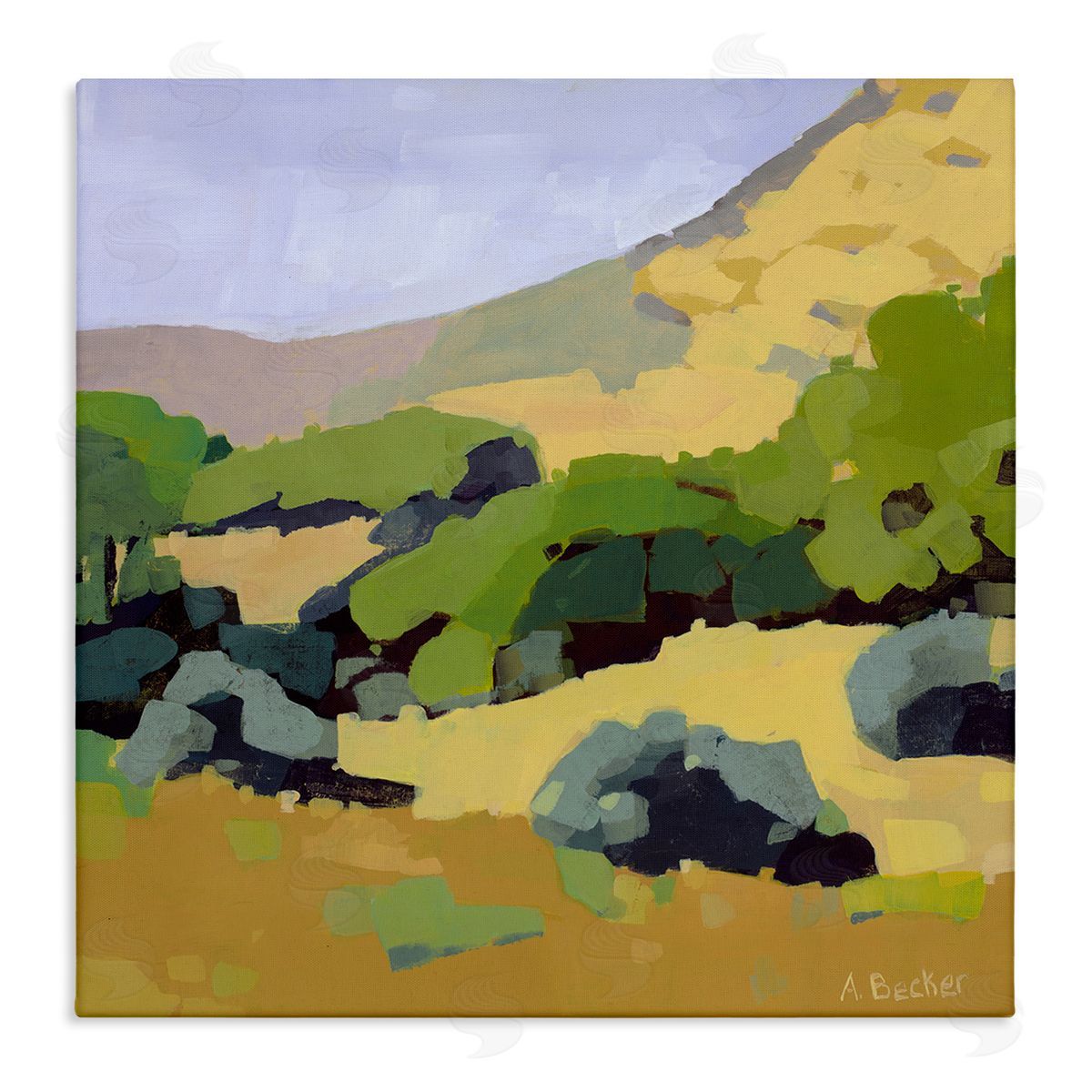 Anne Becker Green Hillside Meadow Abstract Country Landscape Canvas Wall Art