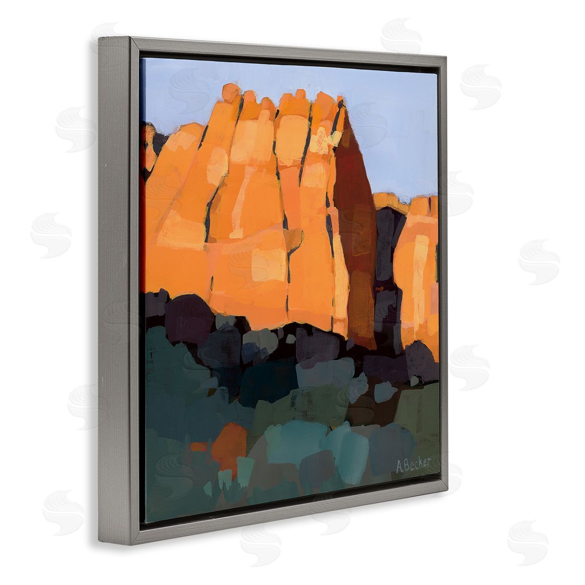 Anne Becker Canyon Side Abstract Landscape Southwestern Mountains Gray Floater Frame Canvas Art