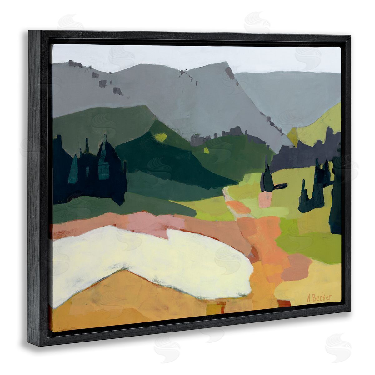 Anne Becker Winter Thawed Abstract Snow Mountain Landscape Black Floater Frame Canvas Art