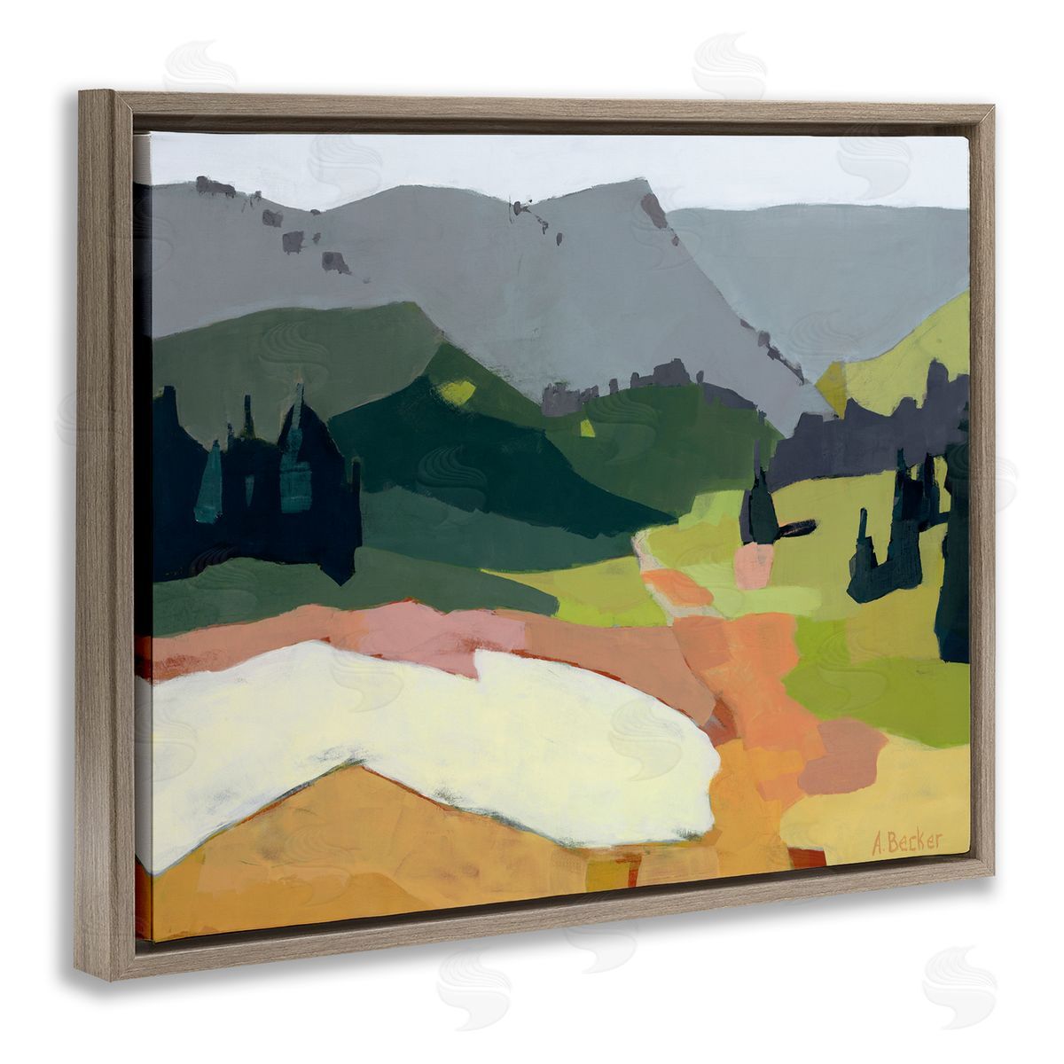 Anne Becker Winter Thawed Abstract Snow Mountain Landscape Brown Floater Frame Canvas Art