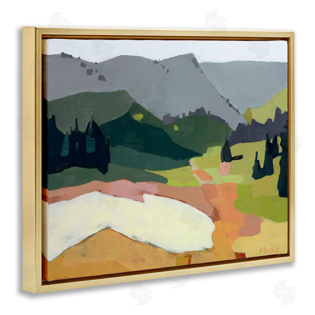 Anne Becker Winter Thawed Abstract Snow Mountain Landscape Gold Floater Frame Canvas Art