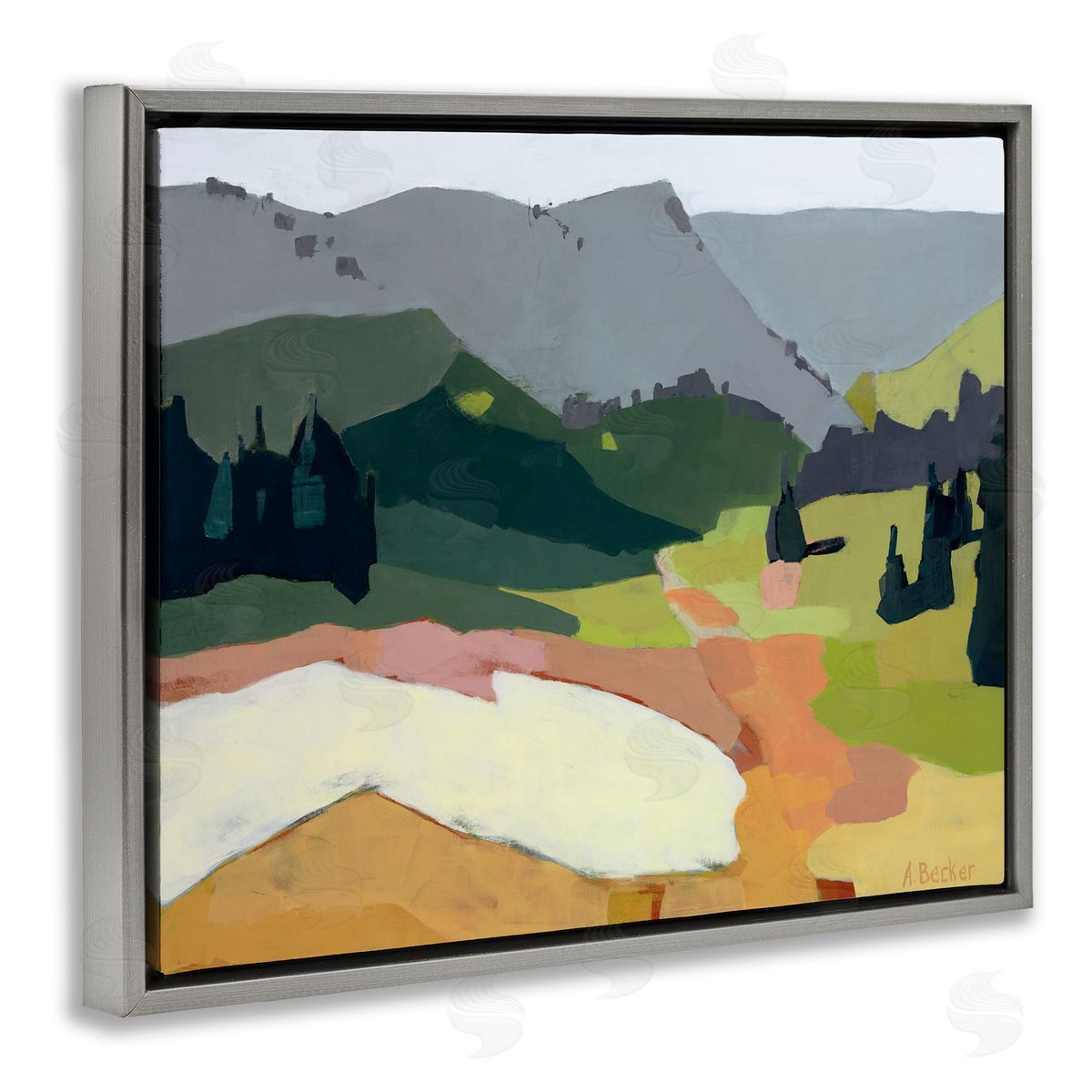 Anne Becker Winter Thawed Abstract Snow Mountain Landscape Gray Floater Frame Canvas Art