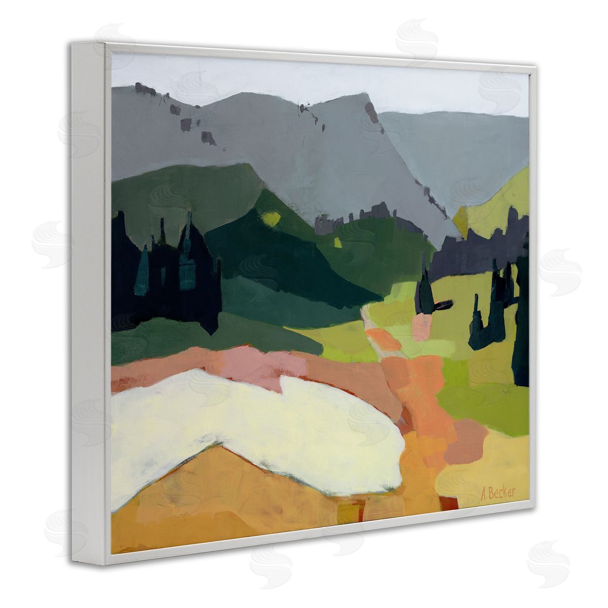 Anne Becker Winter Thawed Abstract Snow Mountain Landscape White Framed Giclee Wall Art