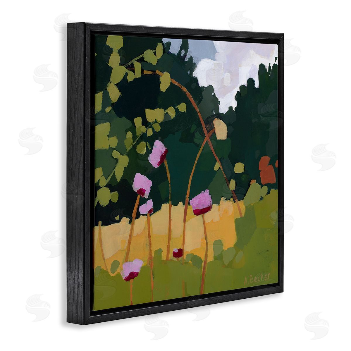 Anne Becker Wildflower Meadow Greenery Abstract Thistle Landscape Black Floater Frame Canvas Art
