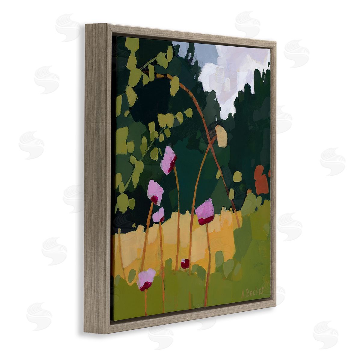 Anne Becker Wildflower Meadow Greenery Abstract Thistle Landscape Brown Floater Frame Canvas Art