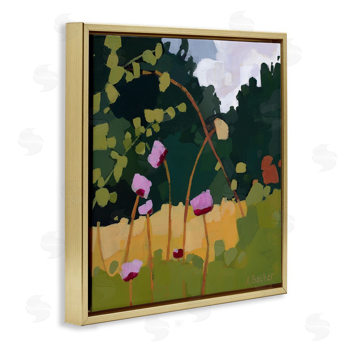 Anne Becker Wildflower Meadow Greenery Abstract Thistle Landscape Gold Floater Frame Canvas Art