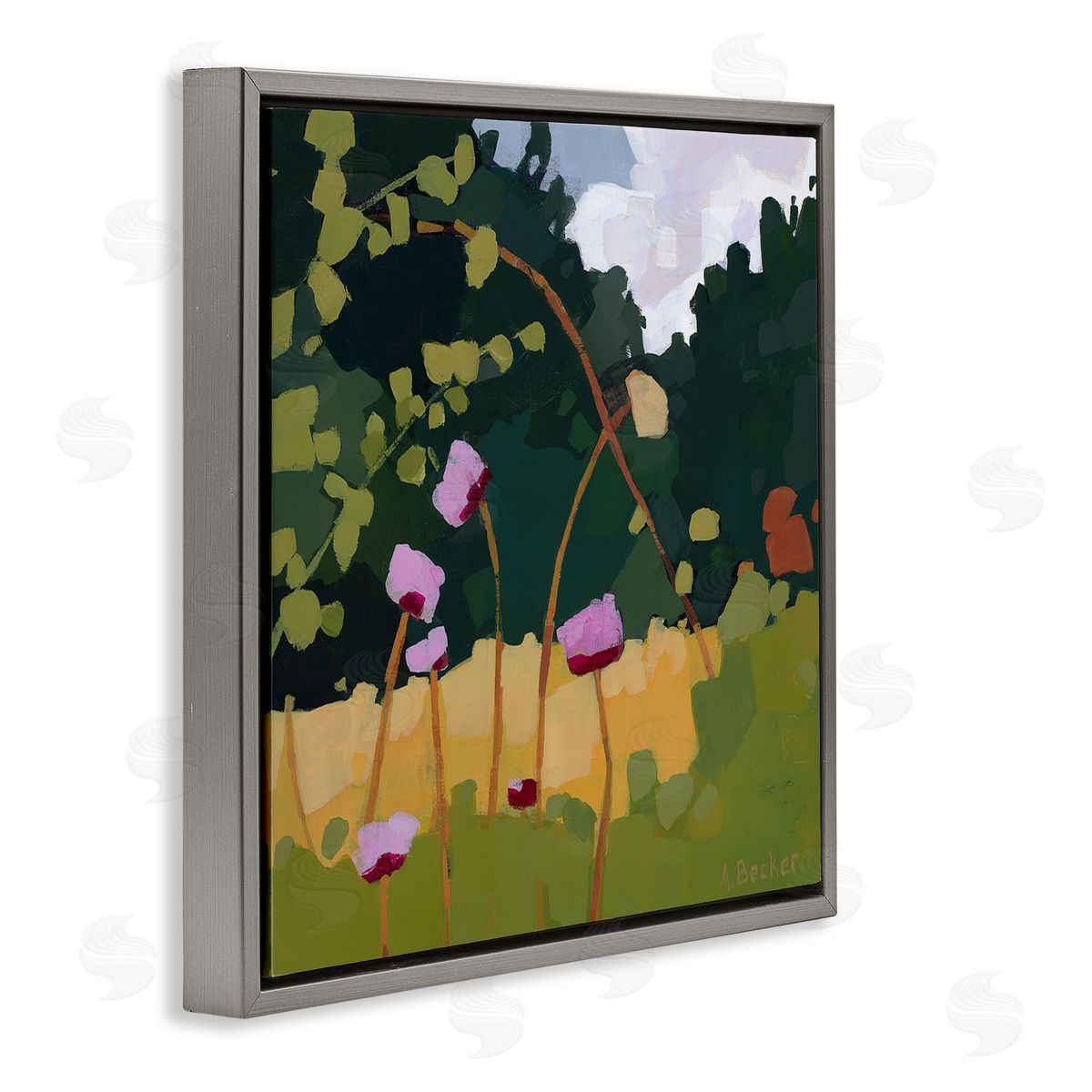 Anne Becker Wildflower Meadow Greenery Abstract Thistle Landscape Gray Floater Frame Canvas Art