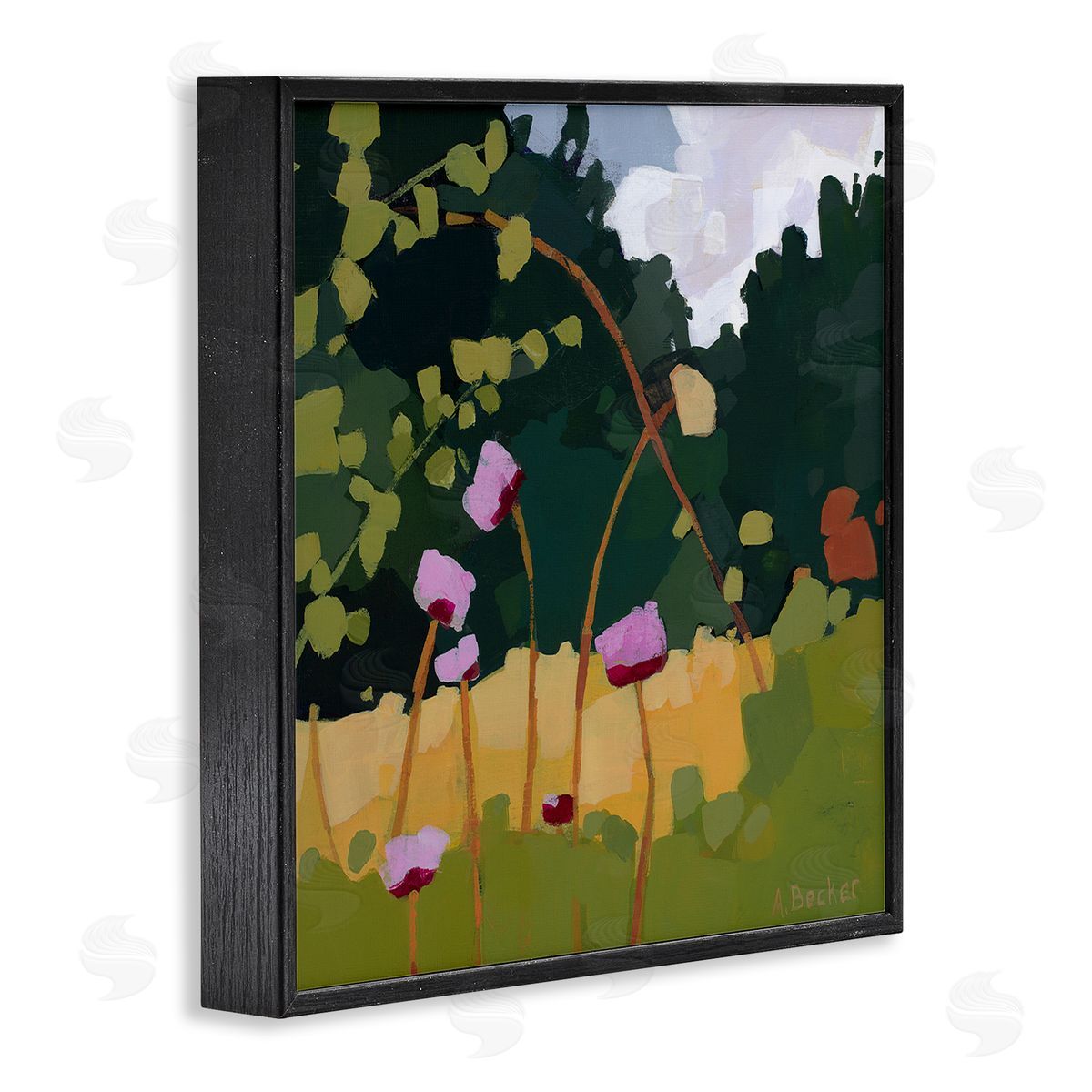 Anne Becker Wildflower Meadow Greenery Abstract Thistle Landscape Black Framed Giclee Wall Art