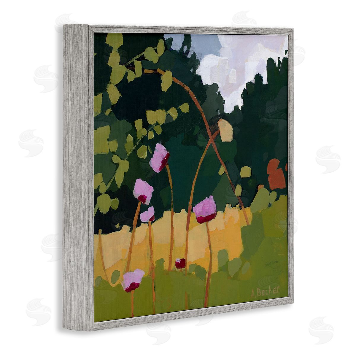 Anne Becker Wildflower Meadow Greenery Abstract Thistle Landscape Gray Framed Giclee Wall Art