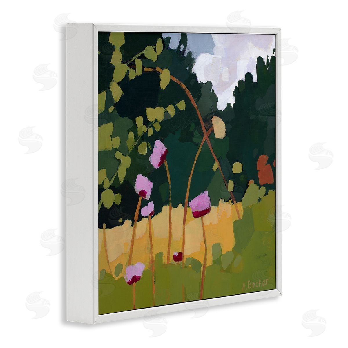 Anne Becker Wildflower Meadow Greenery Abstract Thistle Landscape White Framed Giclee Wall Art