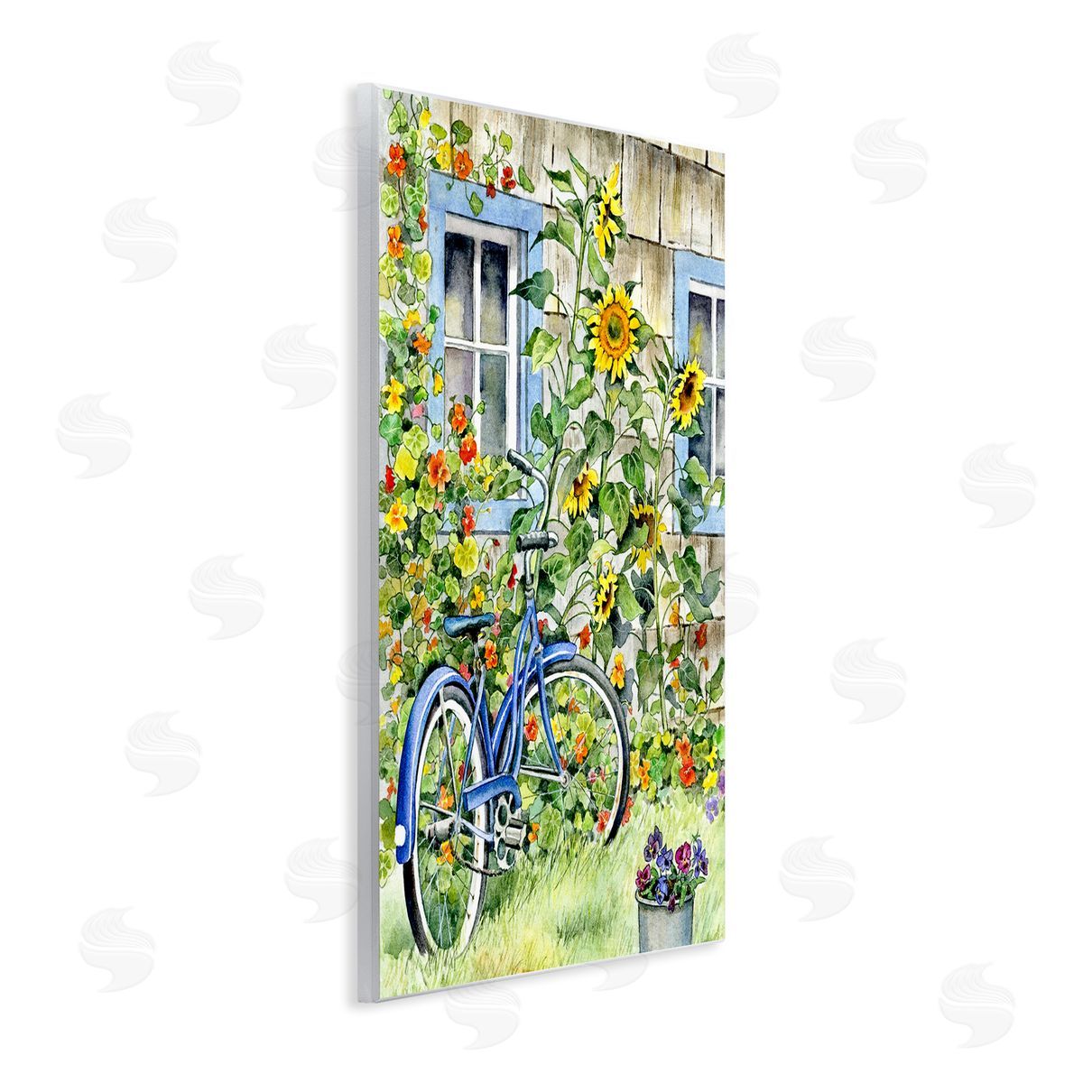 Gwendolyn Babbit Blue Bicycle on Traditional Farmhouse Sunflowers Wall Plaque Art