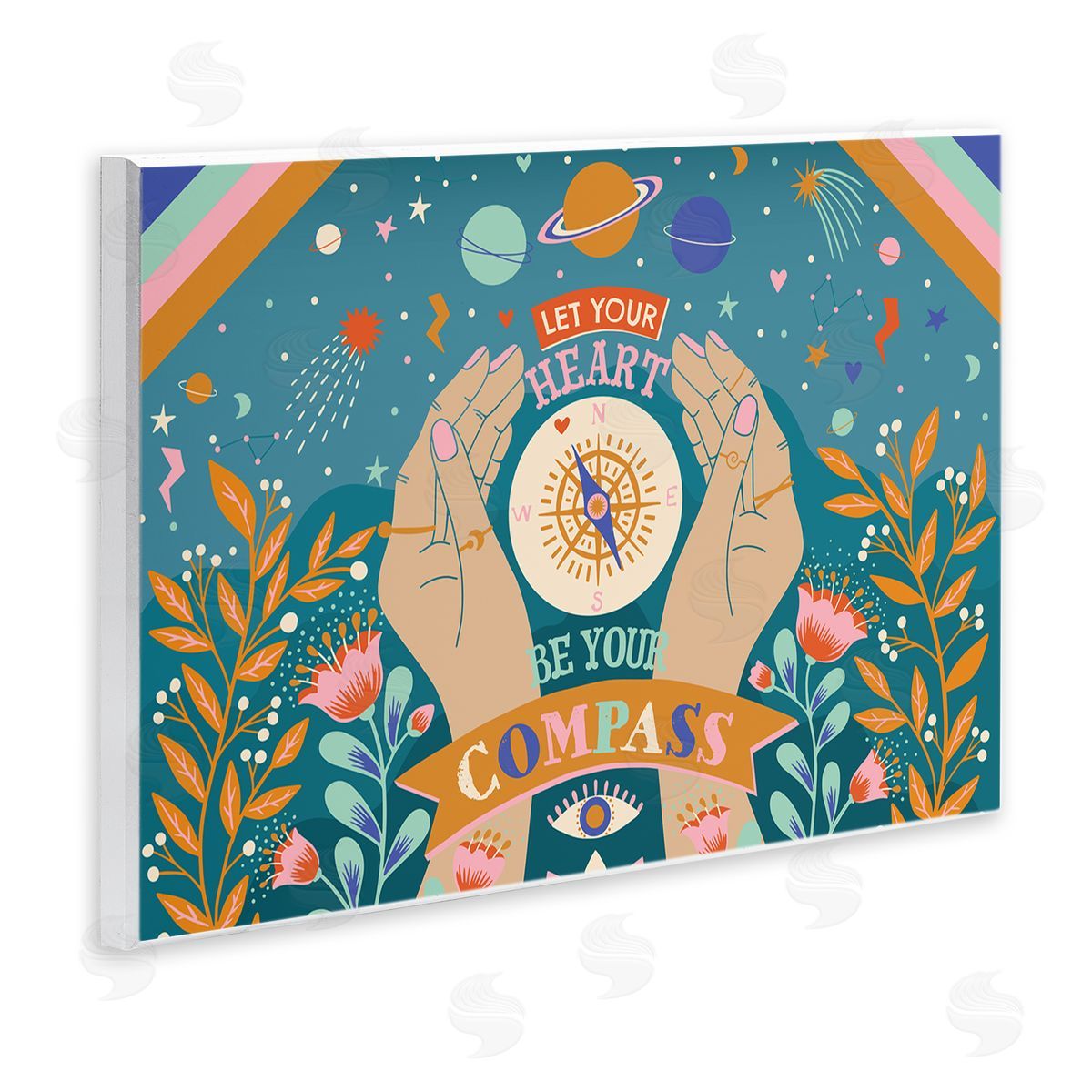 Caroline Alfreds Heart Be Your Compass Phrase Boho Chic Constellations Wall Plaque Art