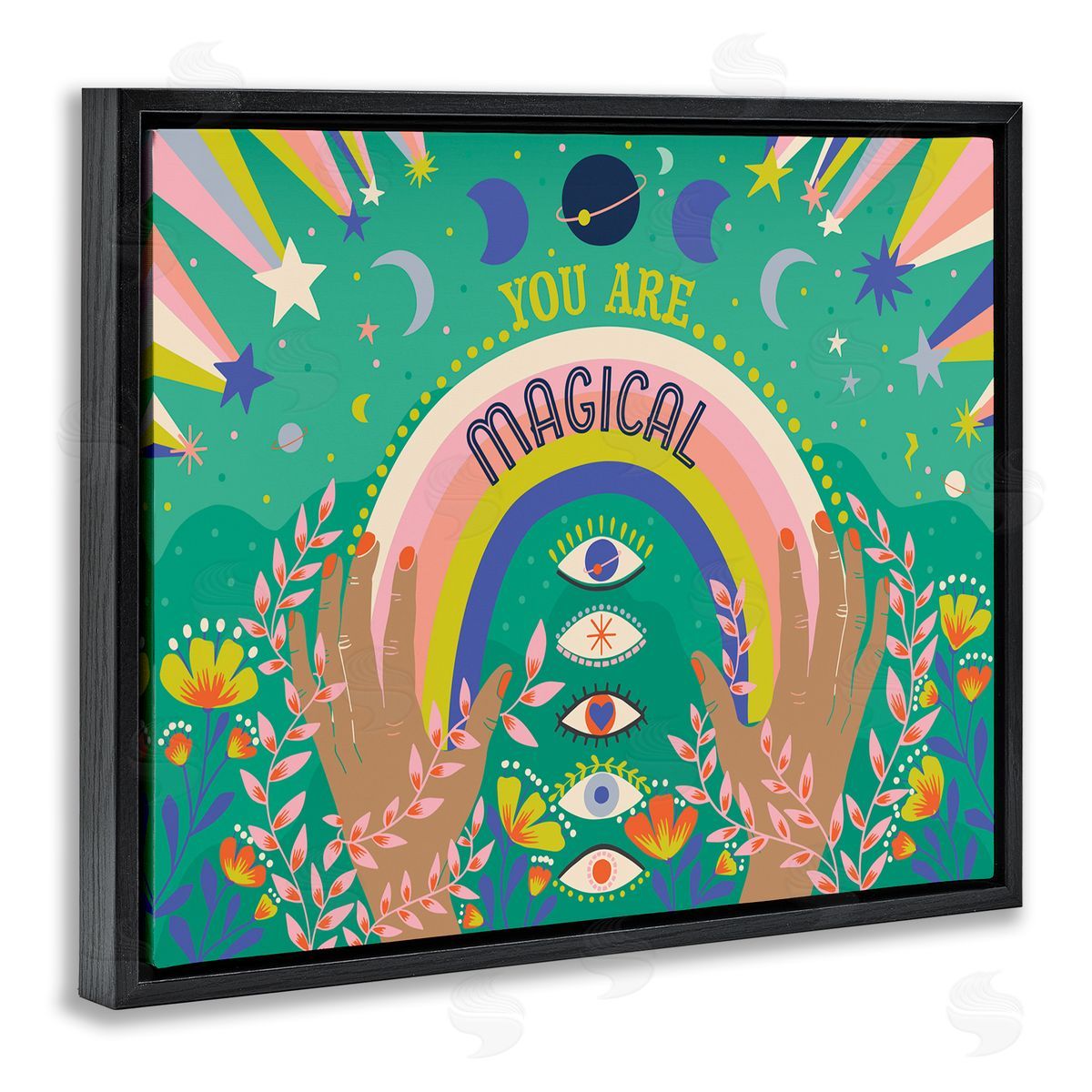 Caroline Alfreds You Are Magical Phrase Rainbow Under Constellations Black Floater Frame Canvas Art