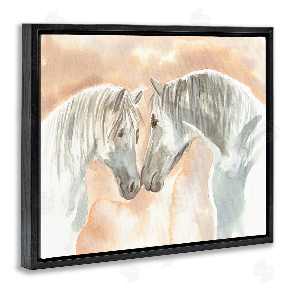 Elvira Errico White Horses Touching Noses Orange White Tan Black Floater Frame Canvas Art
