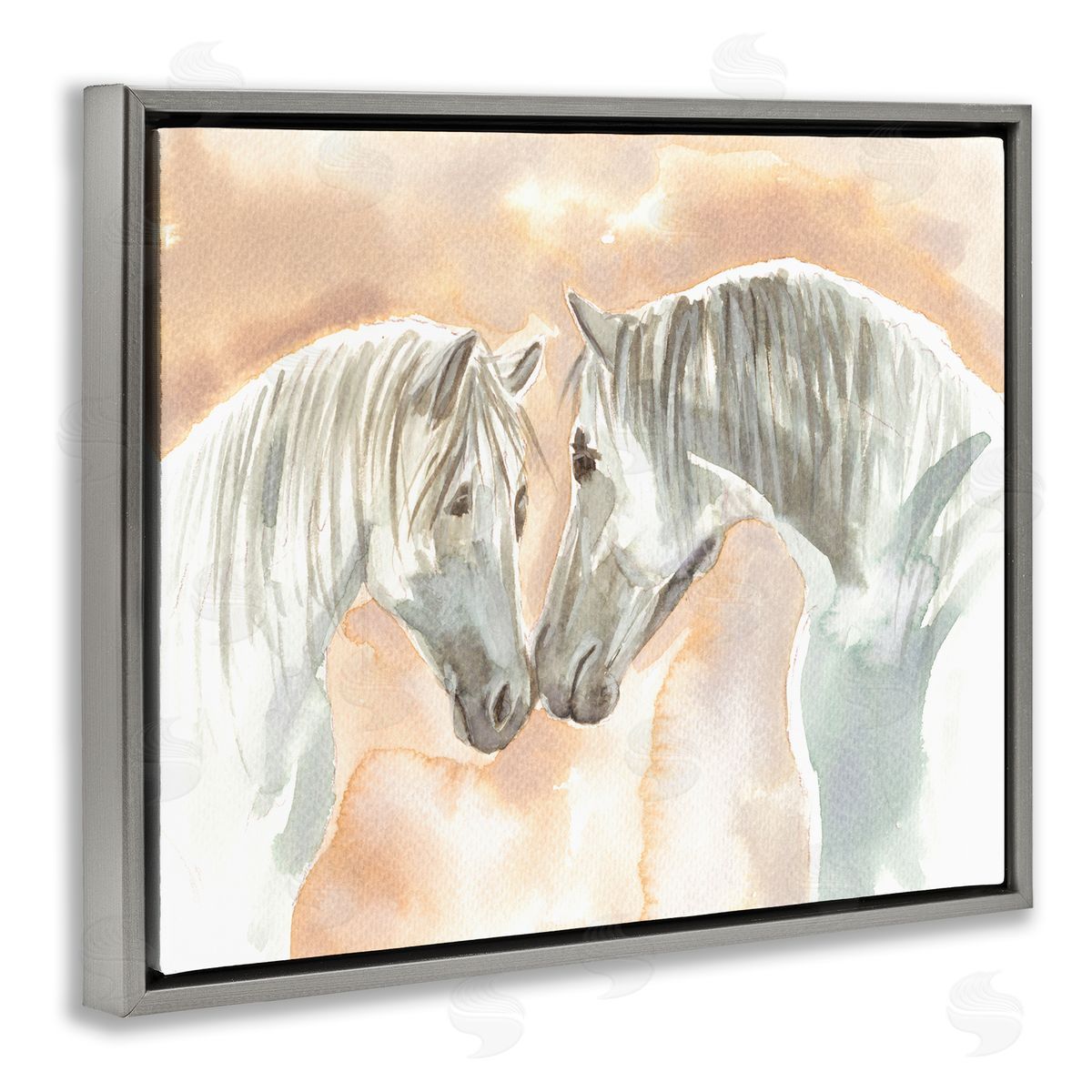 Elvira Errico White Horses Touching Noses Orange White Tan Gray Floater Frame Canvas Art