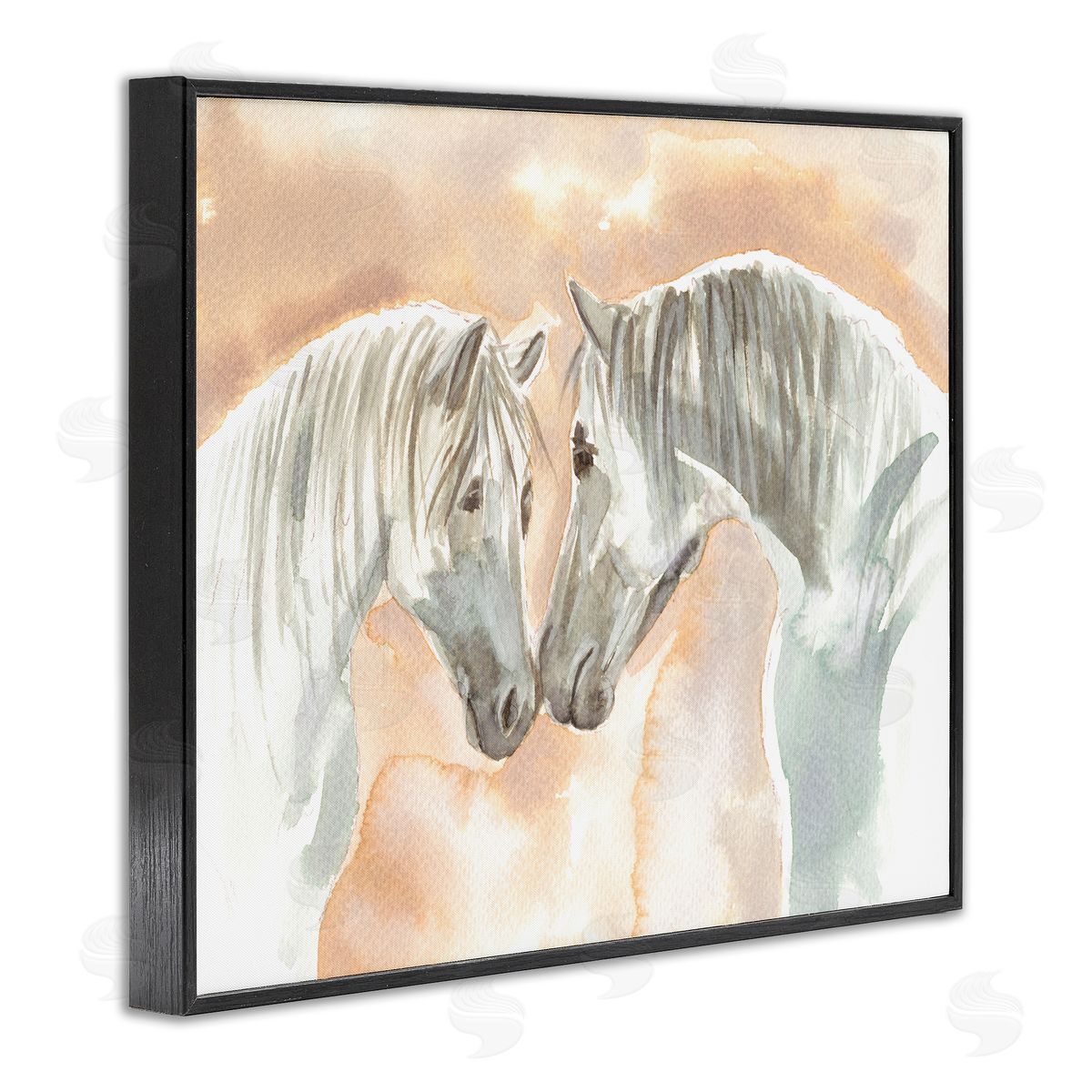 Elvira Errico White Horses Touching Noses Orange White Tan Black Framed Giclee Wall Art