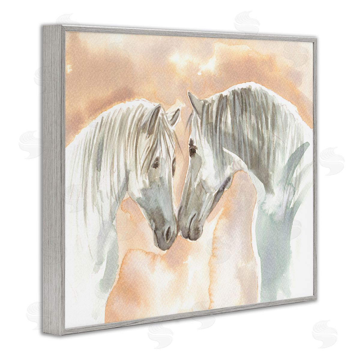 Elvira Errico White Horses Touching Noses Orange White Tan Gray Framed Giclee Wall Art
