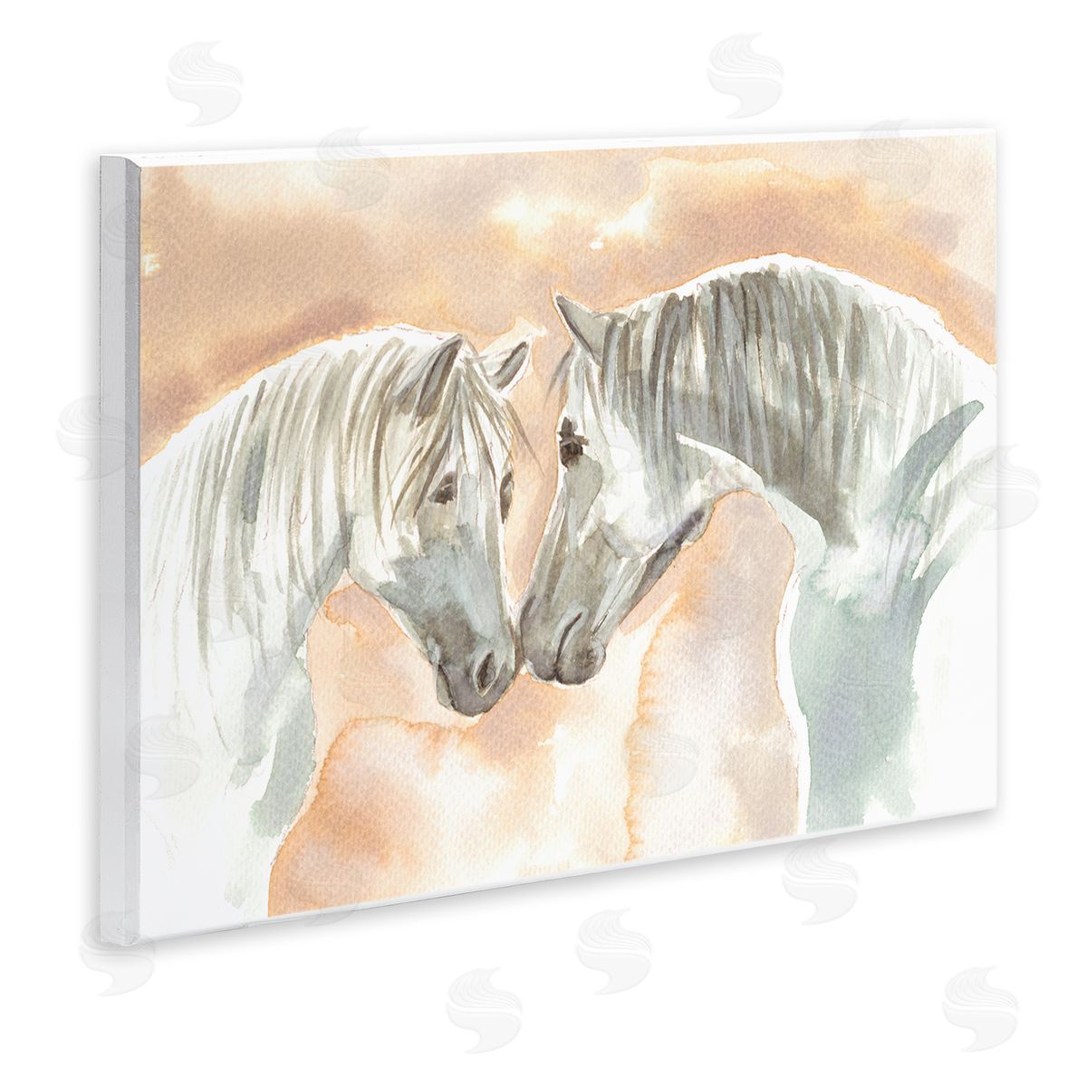 Elvira Errico White Horses Touching Noses Orange White Tan Wall Plaque Art