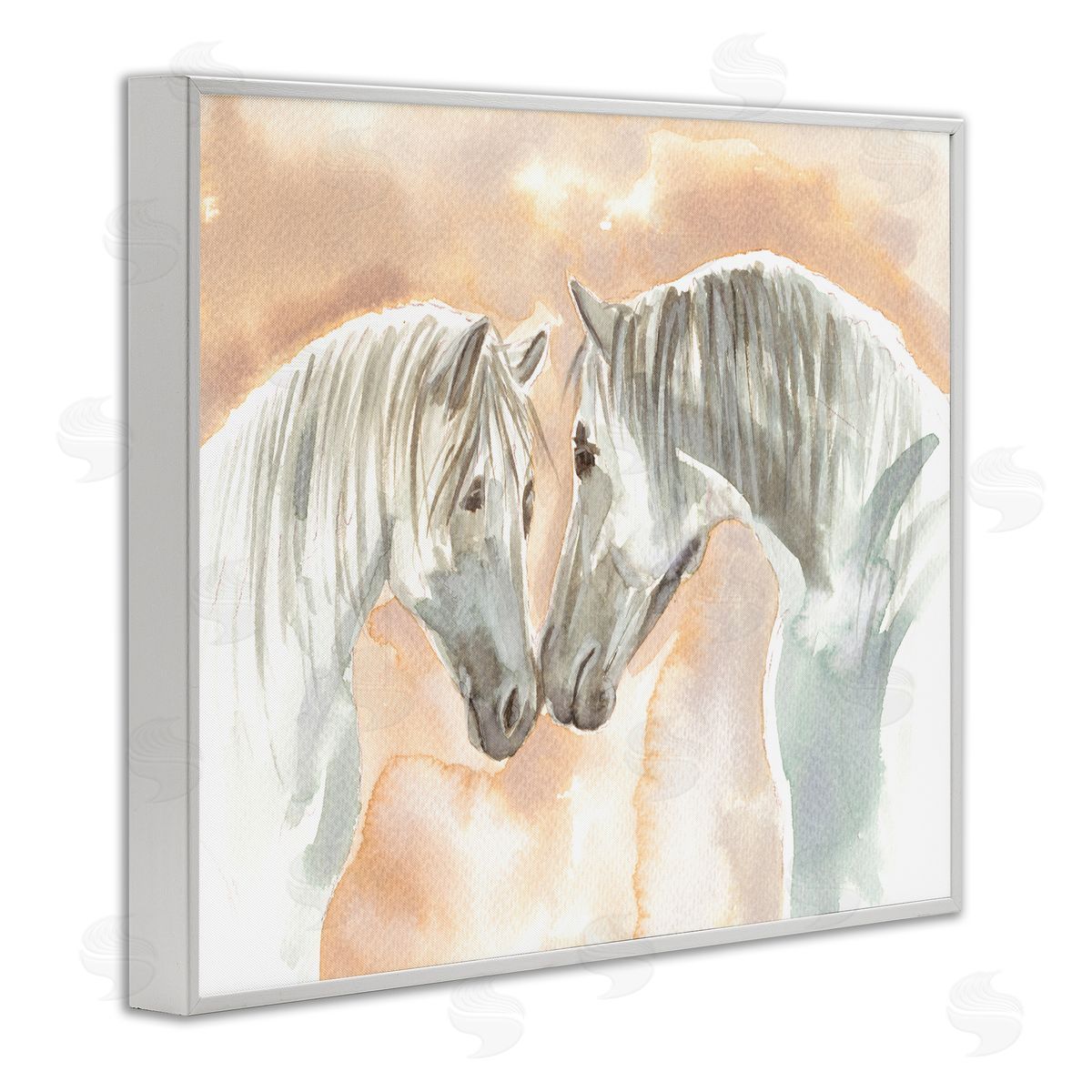 Elvira Errico White Horses Touching Noses Orange White Tan White Framed Giclee Wall Art