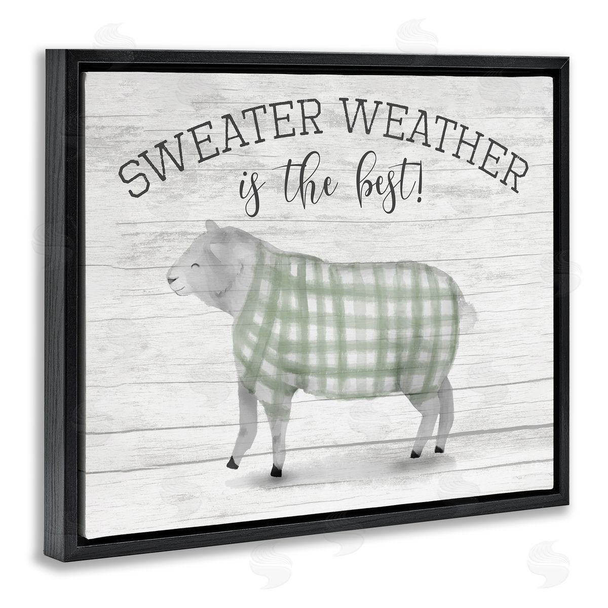 Stupell Studio Sweater Weather Is Best Phrase Rustic Farm Sheep Black Floater Frame Canvas Art