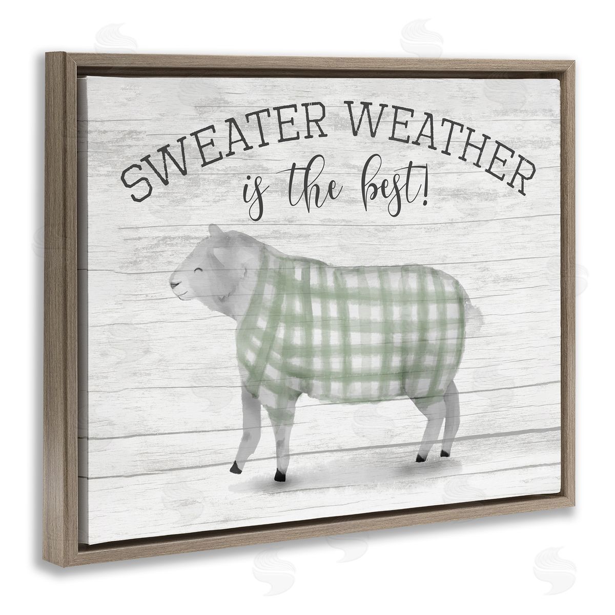 Stupell Studio Sweater Weather Is Best Phrase Rustic Farm Sheep Brown Floater Frame Canvas Art