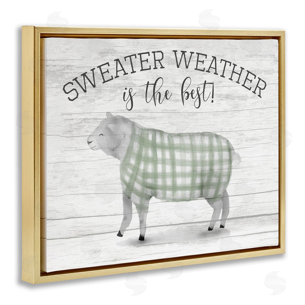 Stupell Studio Sweater Weather Is Best Phrase Rustic Farm Sheep Gold Floater Frame Canvas Art