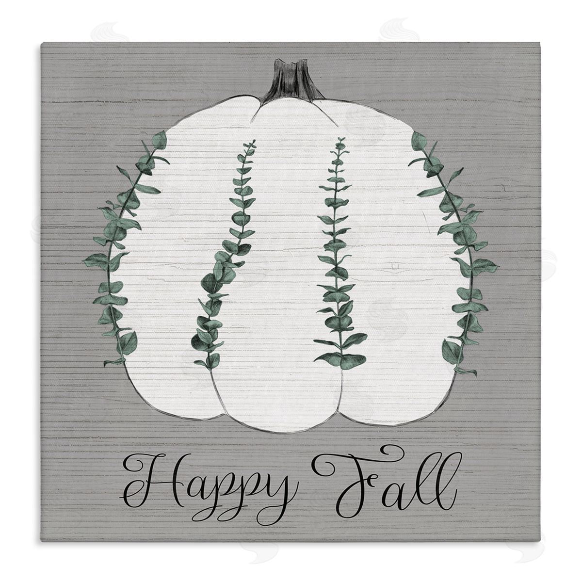 Stupell Studio Happy Fall Pumpkin with Green Eucalyptus Detail  Canvas Wall Art