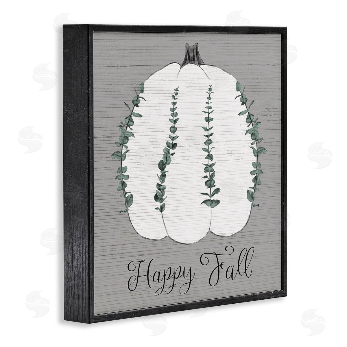 Stupell Studio Happy Fall Pumpkin with Green Eucalyptus Detail  Black Framed Giclee Wall Art