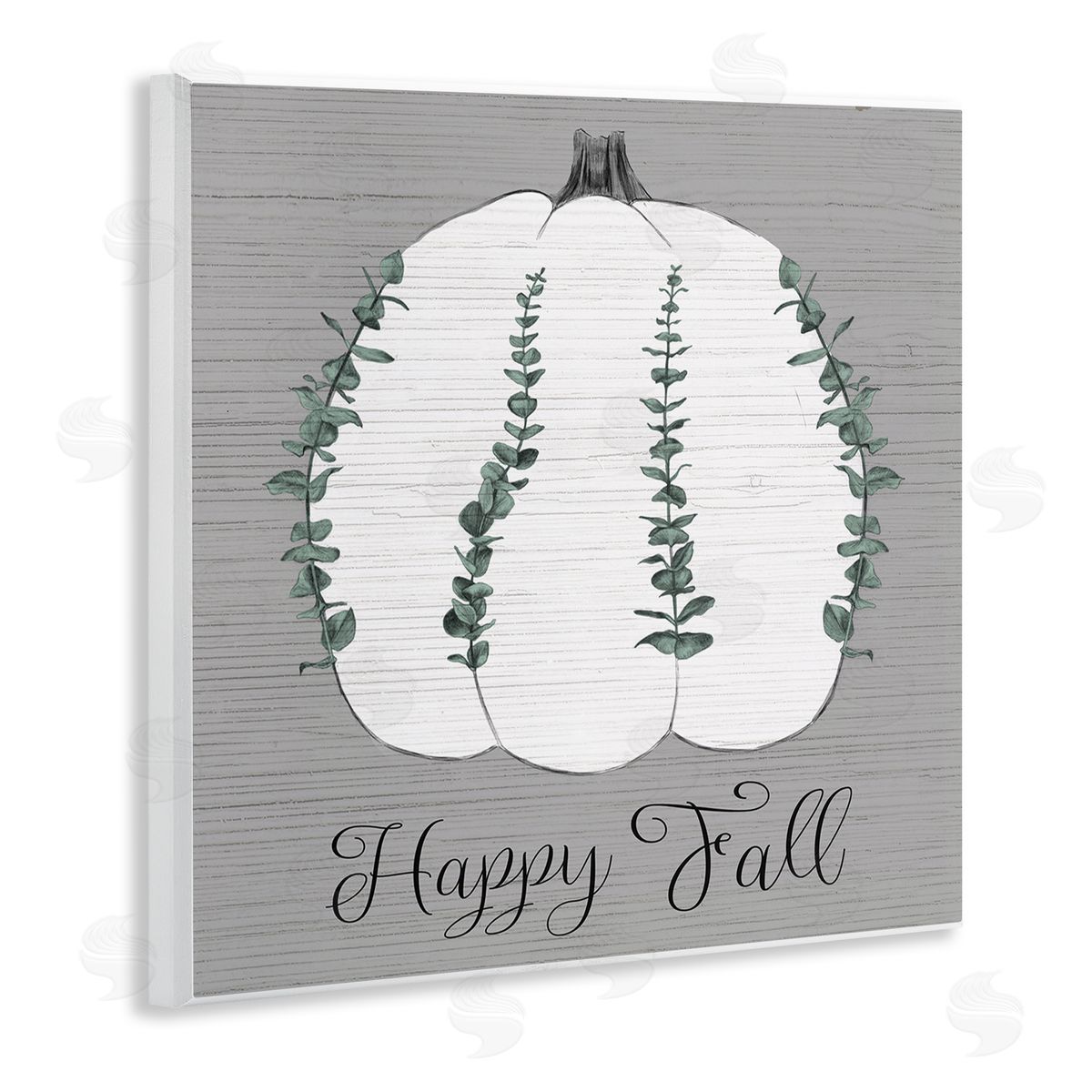 Stupell Studio Happy Fall Pumpkin with Green Eucalyptus Detail  Wall Plaque Art