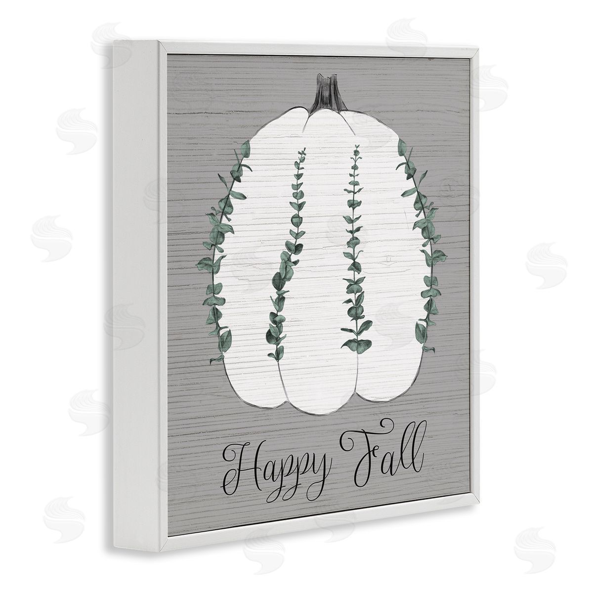 Stupell Studio Happy Fall Pumpkin with Green Eucalyptus Detail  White Framed Giclee Wall Art