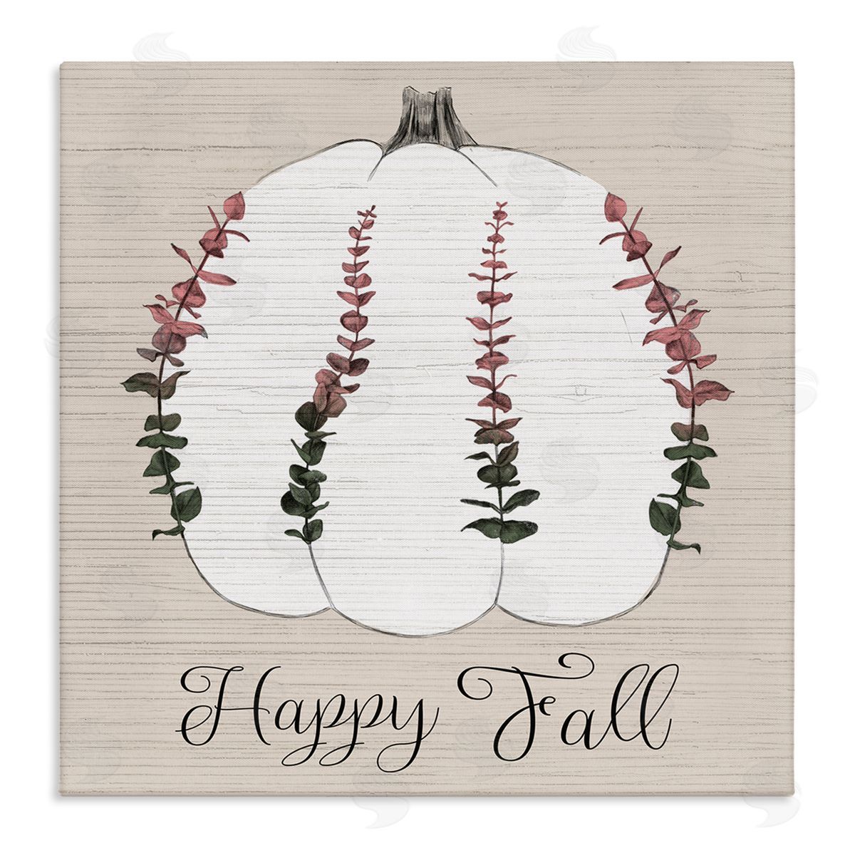 Stupell Studio Happy Fall Ombre Eucalyptus Pumpkin Harvest Canvas Wall Art