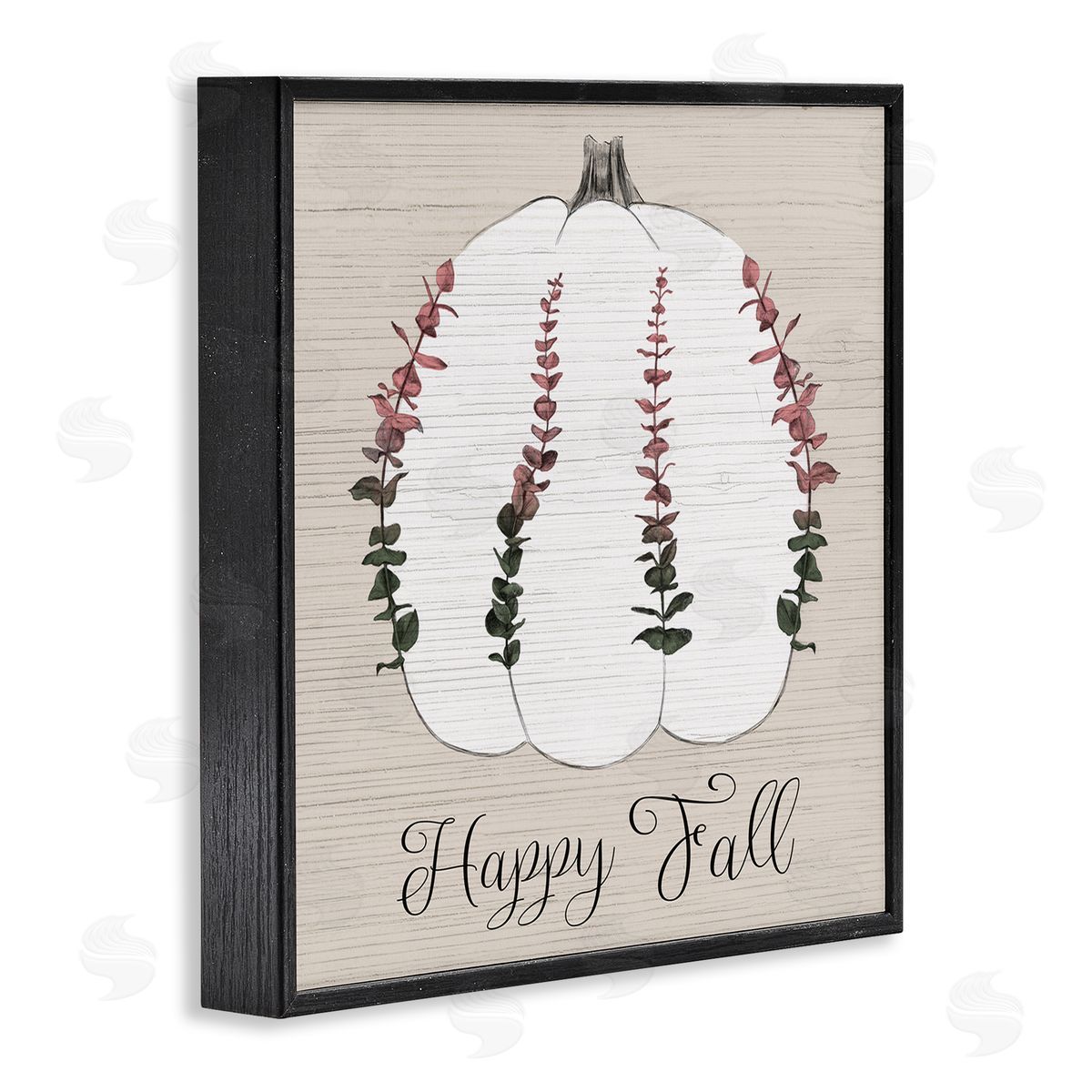 Stupell Studio Happy Fall Ombre Eucalyptus Pumpkin Harvest Black Framed Giclee Wall Art