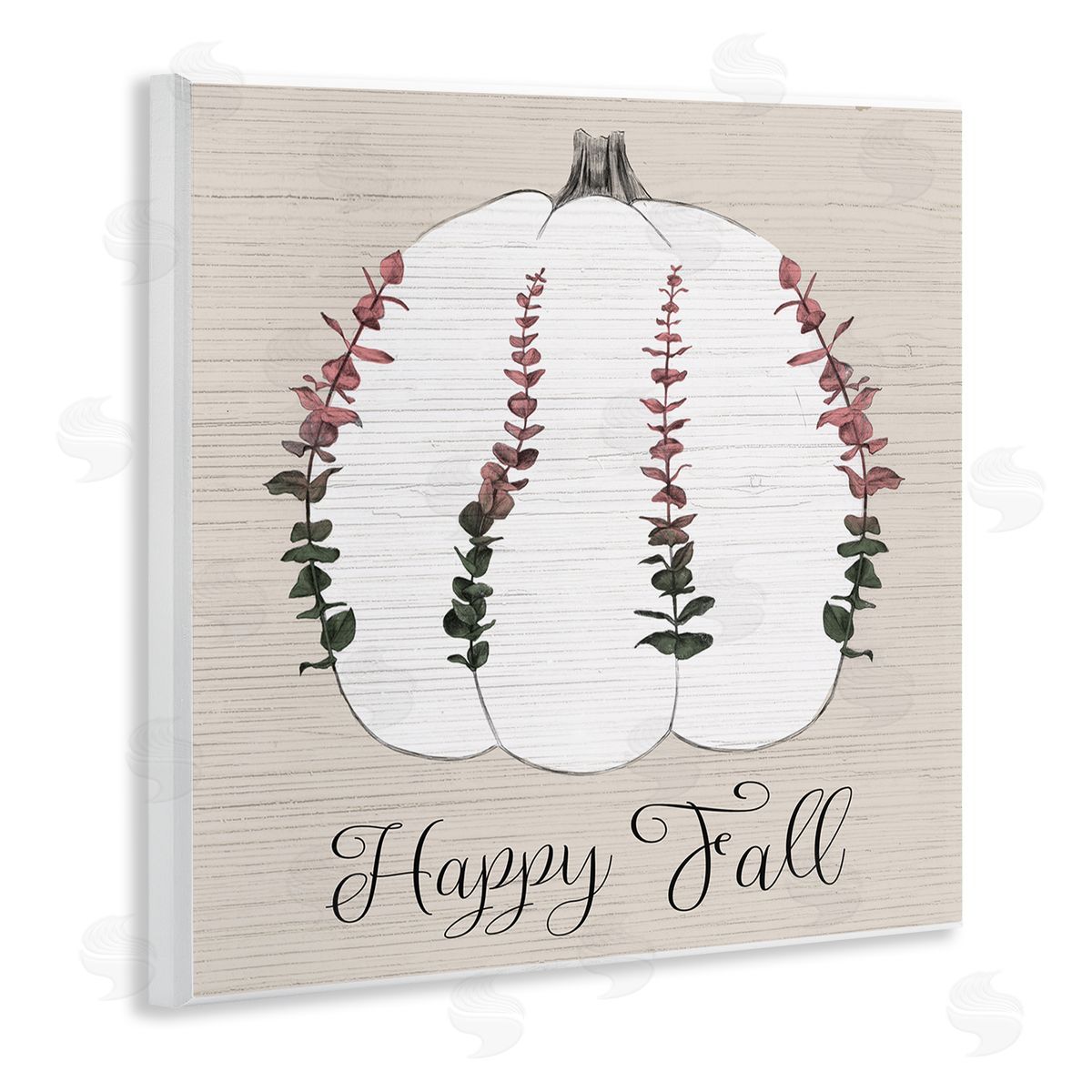 Stupell Studio Happy Fall Ombre Eucalyptus Pumpkin Harvest Wall Plaque Art