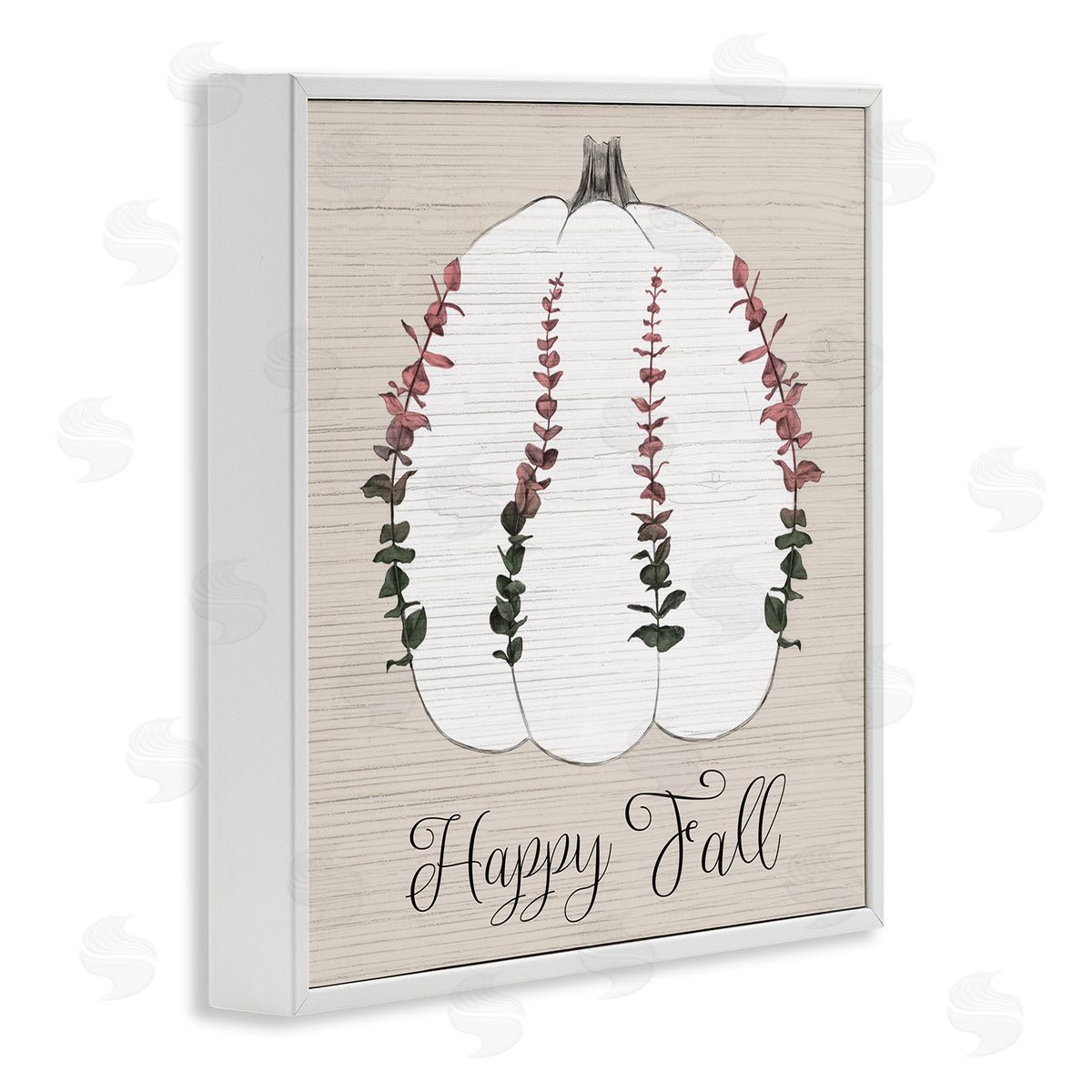 Stupell Studio Happy Fall Ombre Eucalyptus Pumpkin Harvest White Framed Giclee Wall Art