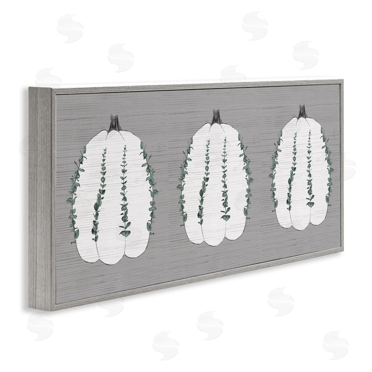 Stupell Studio Trio of Eucalyptus Pumpkins over Grey Gray Framed Giclee Wall Art