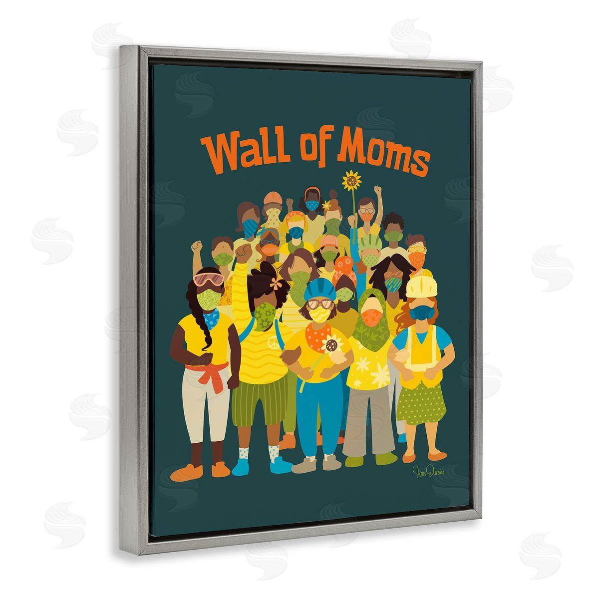 Kris Duran Wall of Moms Illustration Social Justice Statement Gray Floater Frame Canvas Art