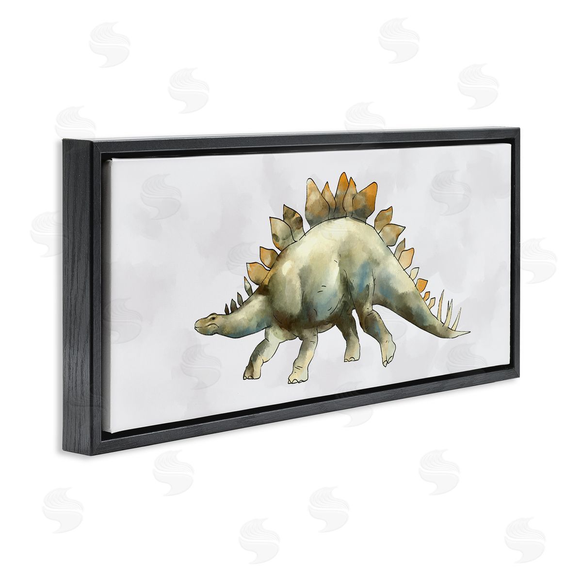 Ziwei Li Walking Stegosaurus Green Dinosaur Playful Reptile Black Floater Frame Canvas Art