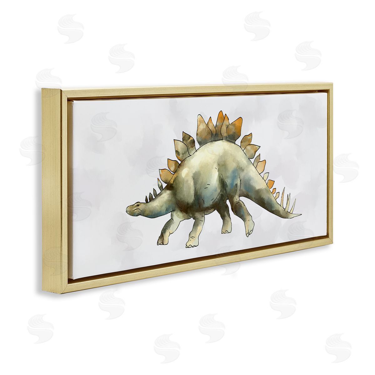 Ziwei Li Walking Stegosaurus Green Dinosaur Playful Reptile Gold Floater Frame Canvas Art
