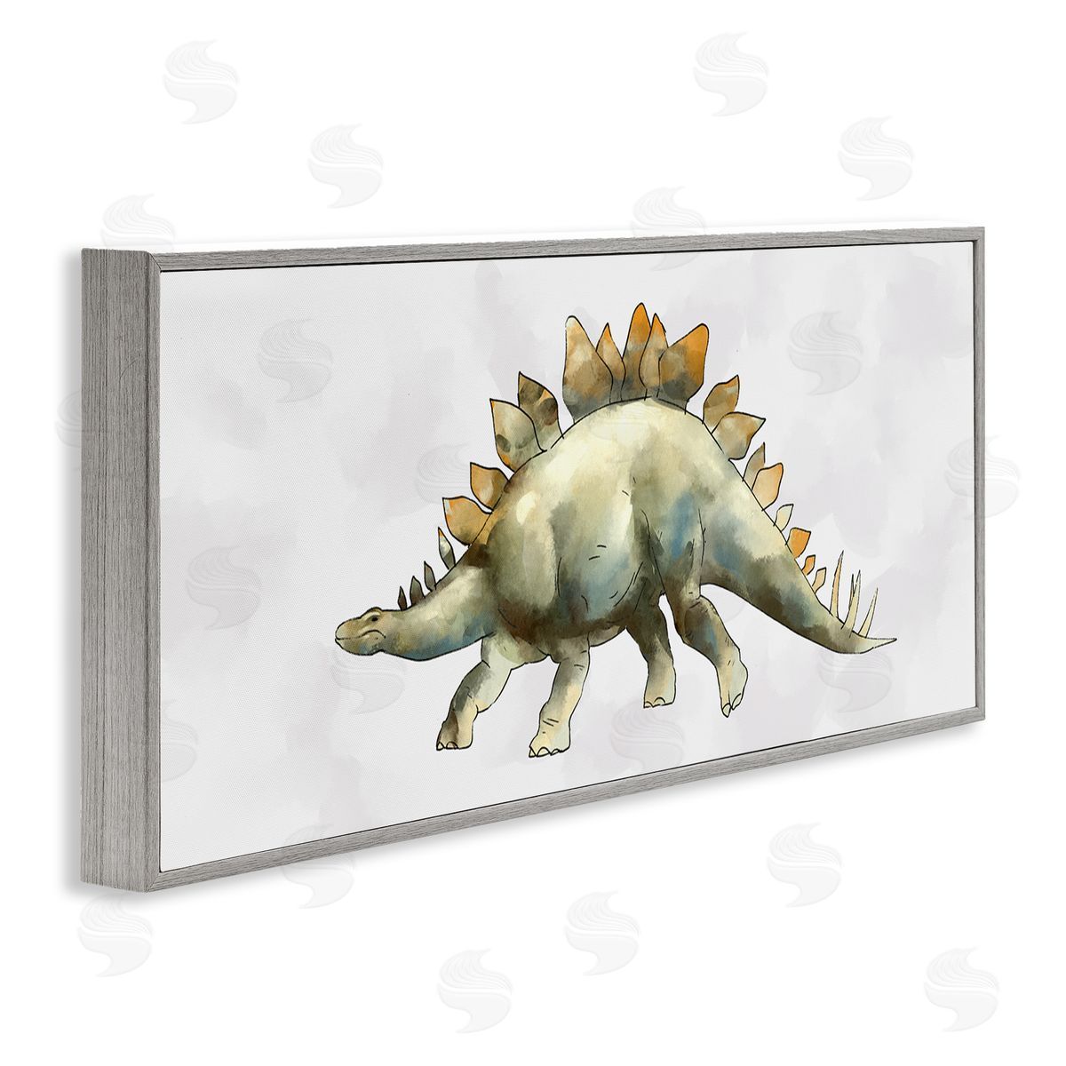Ziwei Li Walking Stegosaurus Green Dinosaur Playful Reptile Gray Framed Giclee Wall Art