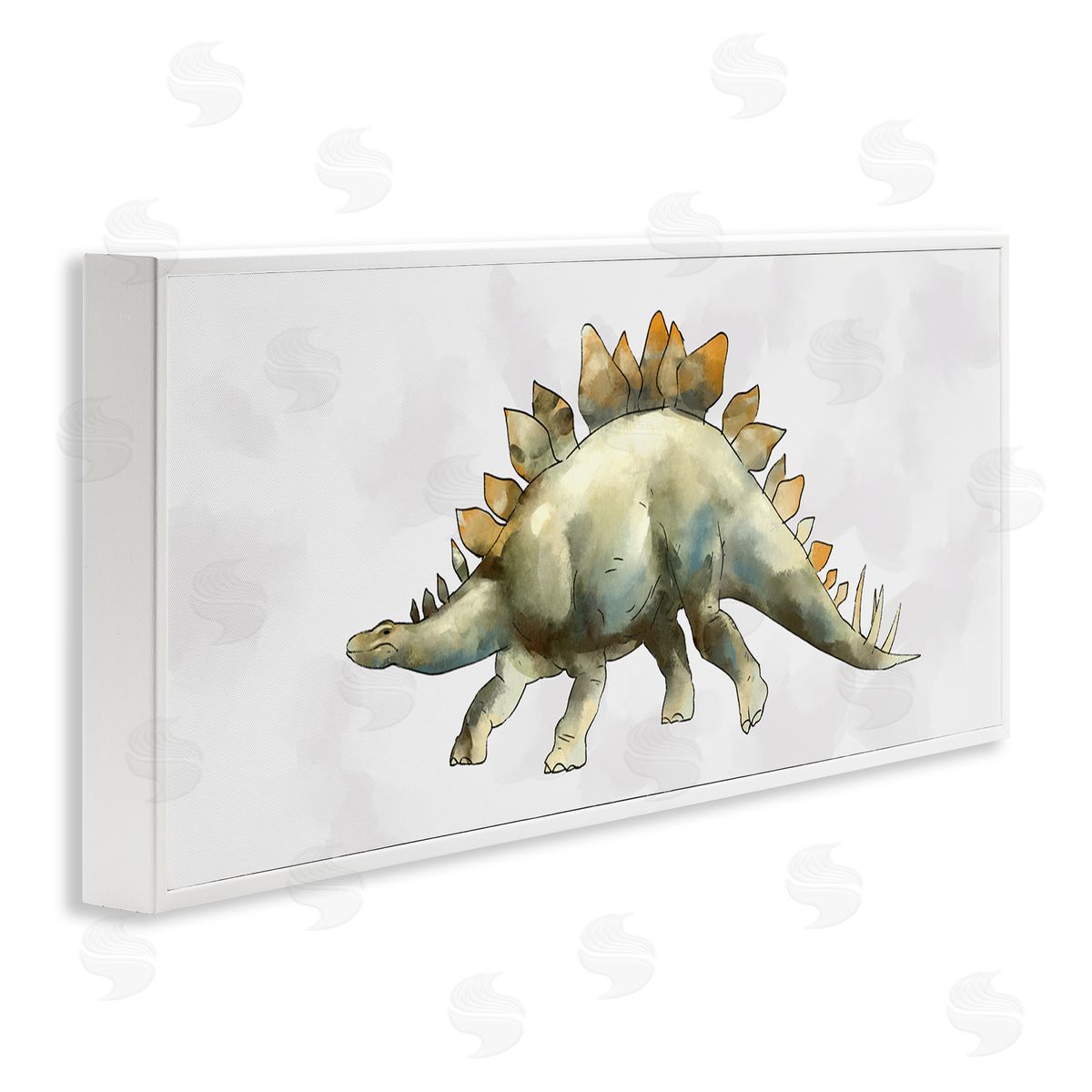 Ziwei Li Walking Stegosaurus Green Dinosaur Playful Reptile White Framed Giclee Wall Art