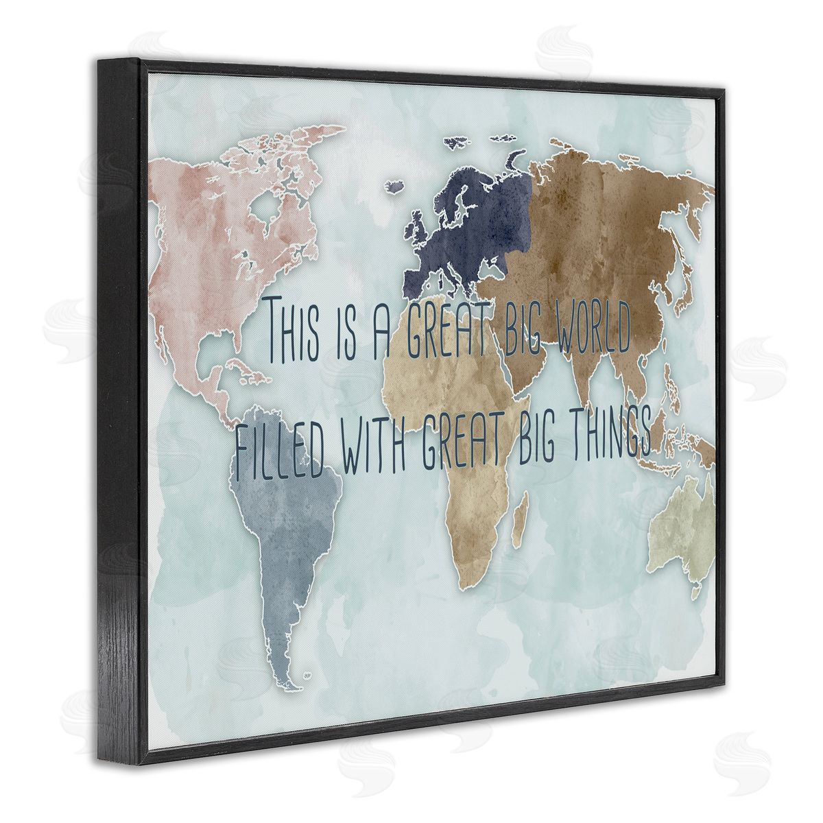 Ziwei Li This is a Great Big World Phrase Map of Continents Black Framed Giclee Wall Art