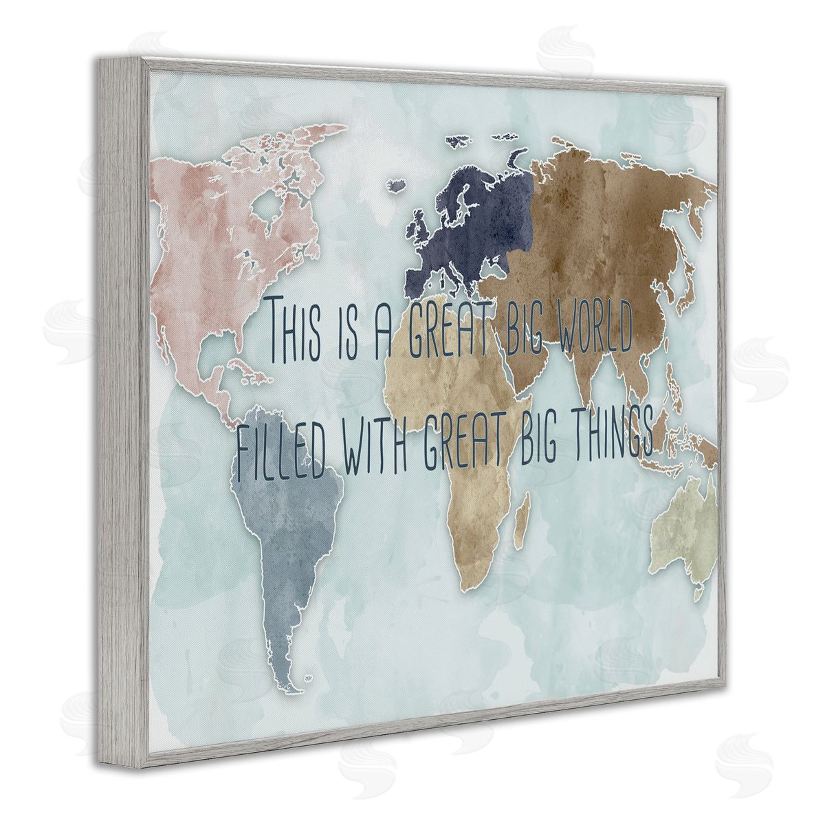 Ziwei Li This is a Great Big World Phrase Map of Continents Gray Framed Giclee Wall Art