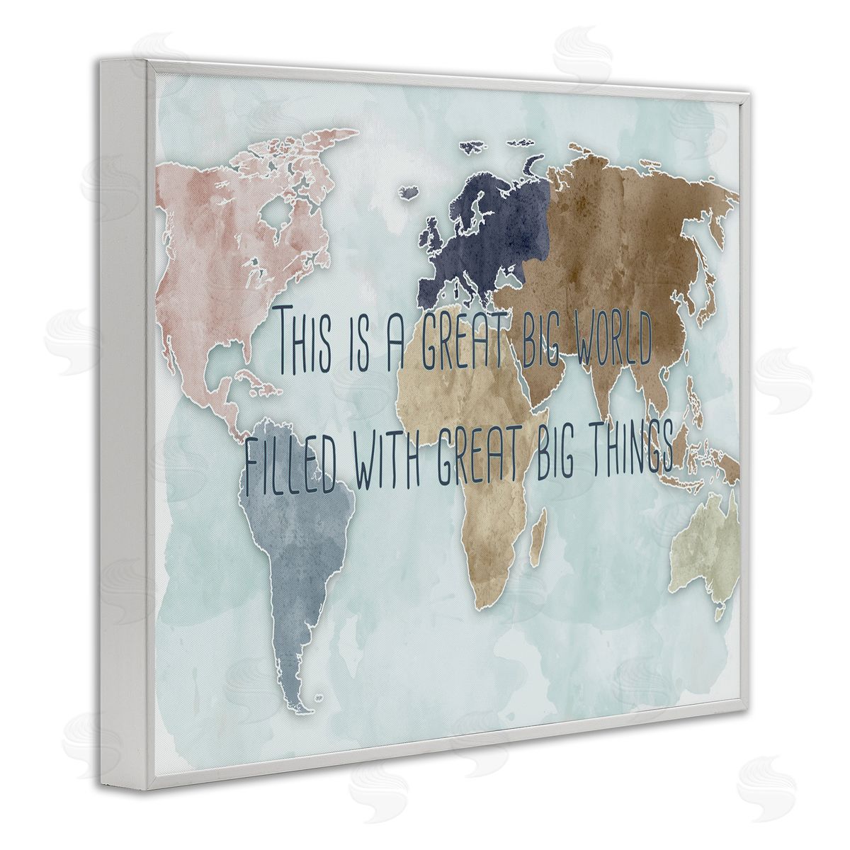 Ziwei Li This is a Great Big World Phrase Map of Continents White Framed Giclee Wall Art