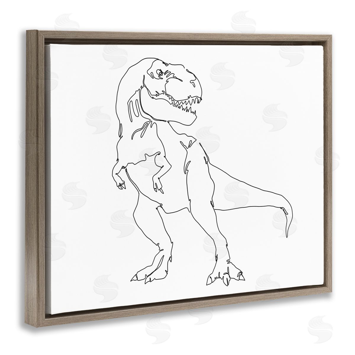 Ziwei Li T-Rex Dinosaur Portrait Minimal Outline Linework Brown Floater Frame Canvas Art