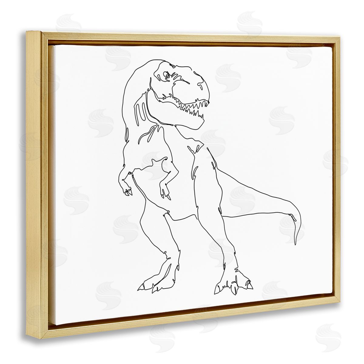 Ziwei Li T-Rex Dinosaur Portrait Minimal Outline Linework Gold Floater Frame Canvas Art